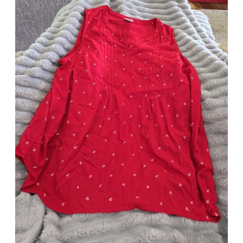 Croft & Barrow Women's Top Red Sleeveless Rayon Anchor Printā Size 1X